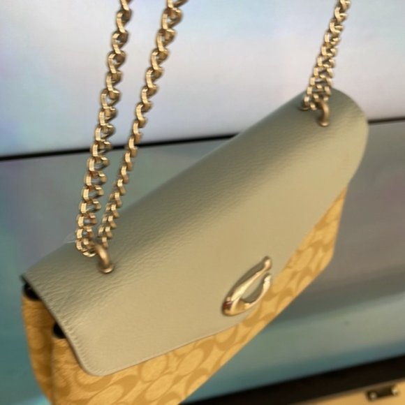 Coach Tammie Shoulder Bag In Signature Canvas Light Khaki / Light Teal - Picture 3 of 16